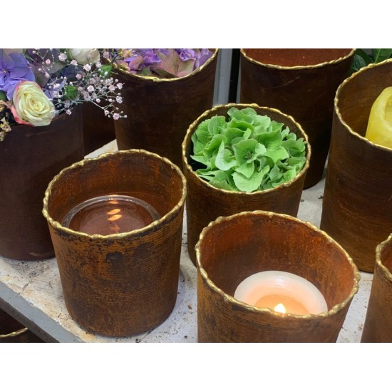 Pflanzgefäße + Schalen + Kronen Edelrost Topf - ungleichmäßiger Rand - Höhe 16 cm - Ø 12,5 cm - zum Stellen Edelrost Topf zum Be