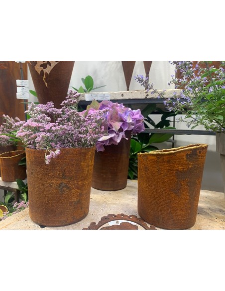 Pflanzgefäße + Schalen + Kronen Edelrost Topf - ungleichmäßiger Rand - Höhe 16 cm - Ø 12,5 cm - zum Stellen Edelrost Topf zum Be