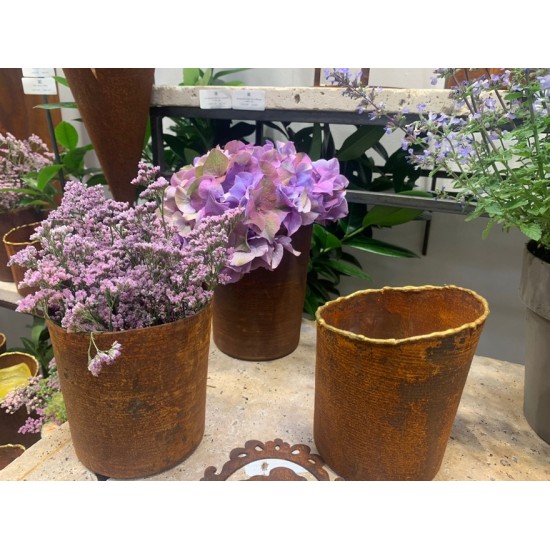 Pflanzgefäße + Schalen + Kronen Edelrost Topf mit Goldrand - Höhe 17 cm - Ø 12,5 cm - zum Stellen Edelrost Topf rund - mit Goldr