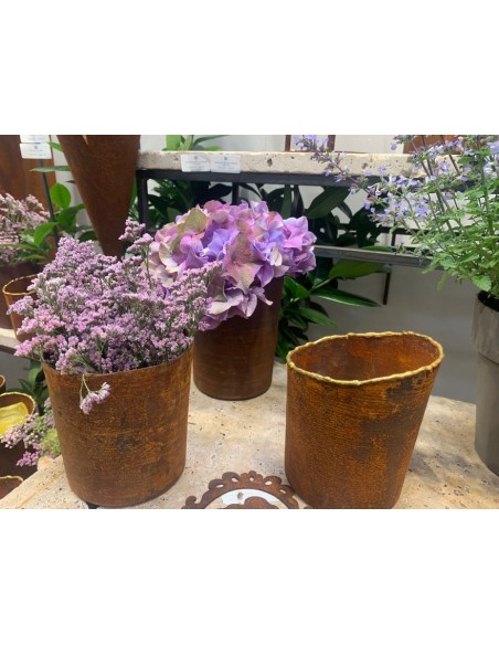 Pflanzgefäße + Schalen + Kronen Edelrost Topf mit Goldrand - Höhe 14 cm - Ø 12 cm - zum Stellen Schöner Topf aus Edelrost mit ei