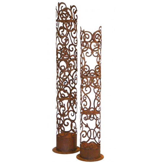 runde Rostsäulen Runde Edelrost Säule mit Barockmuster - Angelo - Höhe 139 cm - Barock Deko Die Edelrost Säule mit einem schönen