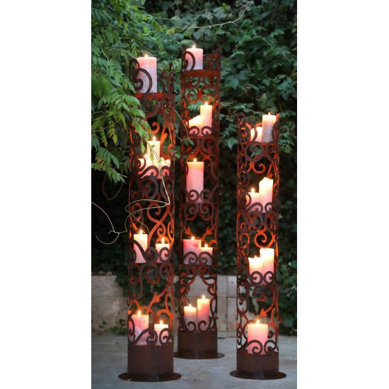 runde Rostsäulen Edelrost Säule rund - Barockmuster - Angelo - Höhe 165cm - Barock Deko Die schöne runde Edelrostsäule mit 4 Zwi