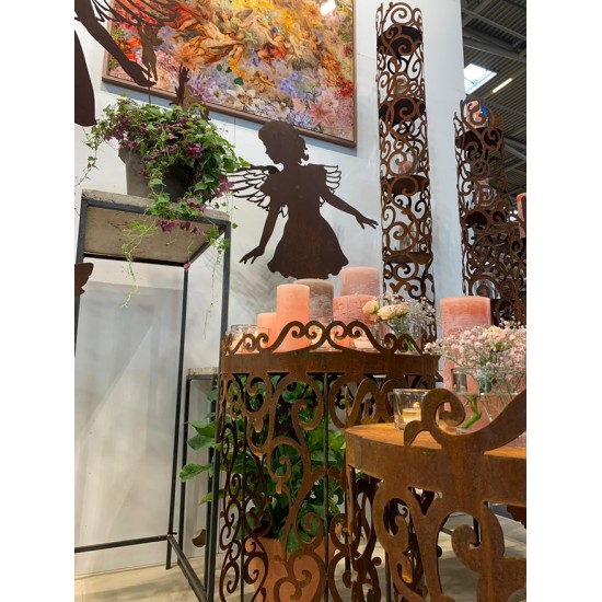 Tische, Stühle und Möbel Runder Tisch mit Barockmuster - Angelo - Podest - Höhe 80cm - Barock Deko Rundes Podest - aus Edelrost