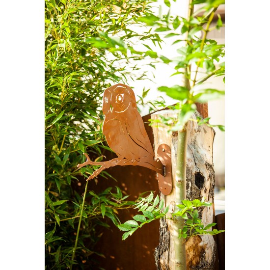 Deko Eule Rufus auf Ast - zum Anschrauben - Breite 42 cm