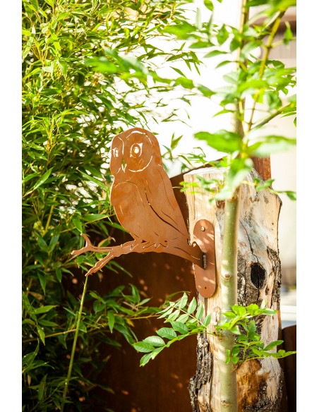 Deko Eule Rufus auf Ast - zum Anschrauben - Breite 42 cm
