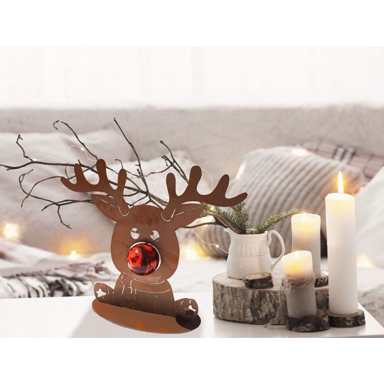 Edelrost Rentier Rudolph - mit roter Glaskugel-Nase - Höhe 39 cm