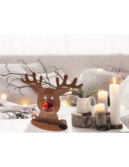 Edelrost Rentier Rudolph - mit roter Glaskugel-Nase - Höhe 39 cm