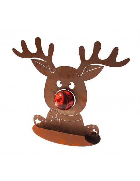 Edelrost Rentier Rudolph - mit roter Glaskugel-Nase - Höhe 39 cm