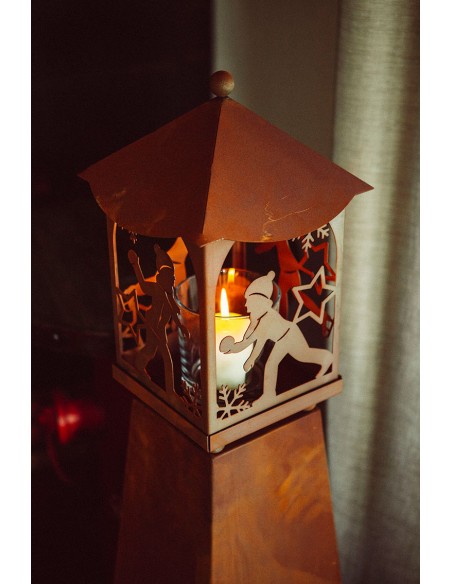 Metall Laterne - Kinder im Schnee - Höhe 40 cm