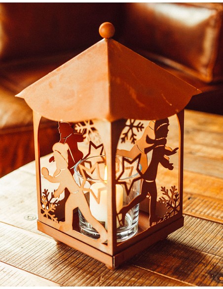 Metall Laterne - Kinder im Schnee - Höhe 40 cm