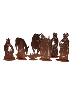 Große Krippenszene der heiligen Nacht - 8 Figuren aus Metall - Höhe 120 cm