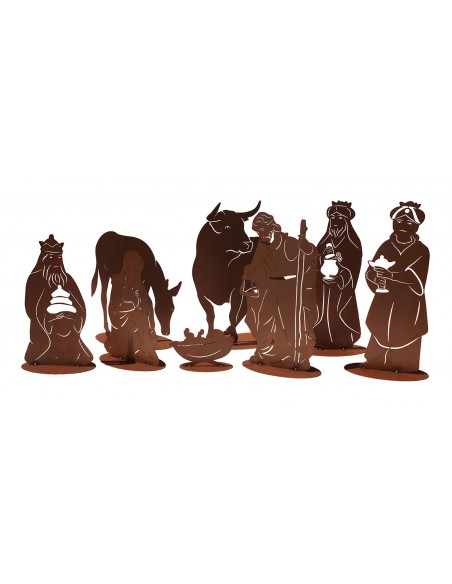 Große Krippenszene der heiligen Nacht - 8 Figuren aus Metall - Höhe 120 cm