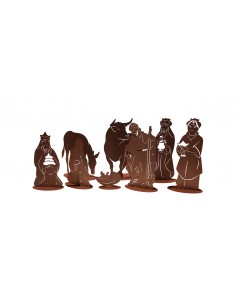 Kleine Krippenszene der heiligen Nacht - 8 Figuren aus Metall - Höhe 60 cm