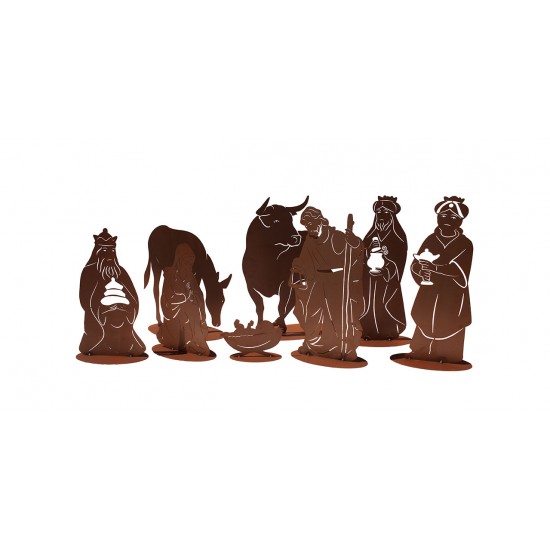 Kleine Krippenszene der heiligen Nacht - 8 Figuren aus Metall - Höhe 60 cm