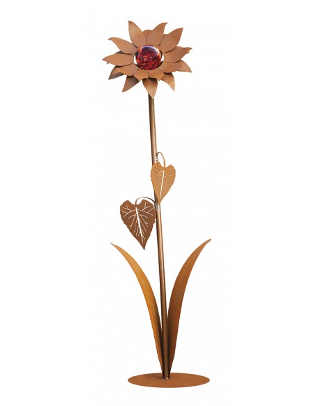 Kleine Glasblume - Sonnenblume - Höhe 112 cm - Rote Glaskugel