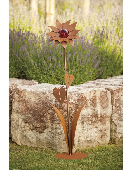Kleine Glasblume - Sonnenblume - Höhe 112 cm - Rote Glaskugel