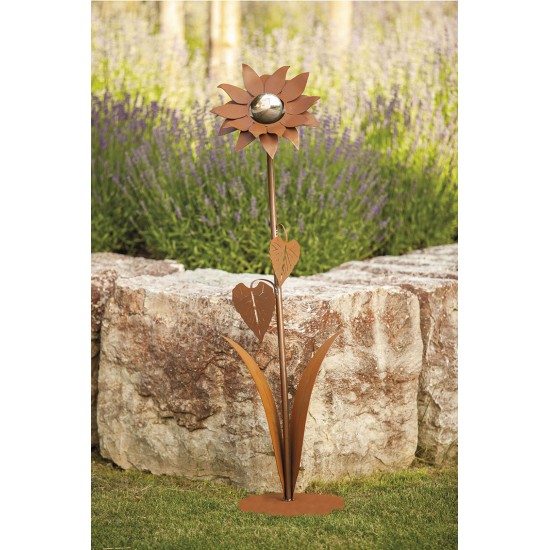 Kleine Glasblume - Sonnenblume - Höhe 112 cm - Edelstahlkugel