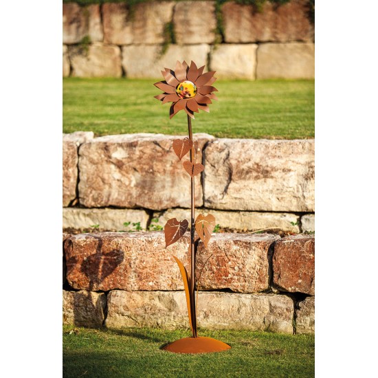 Mittlere Glasblume - Sonnenblume - Höhe 156 cm - Gelbe Glaskugel