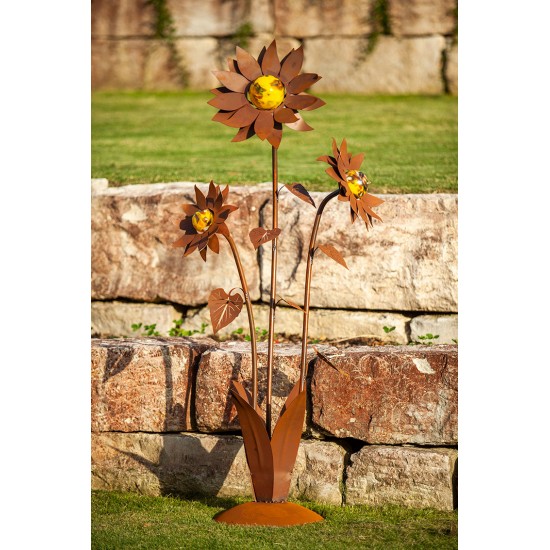 Große Glasblume - Sonnenblume - Höhe 165 cm - Gelbe Glaskugeln