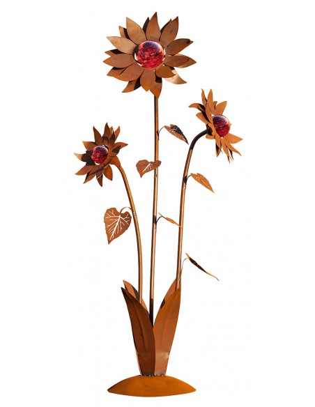 Große Glasblume - Sonnenblume - Höhe 165 cm - Rote Glaskugeln