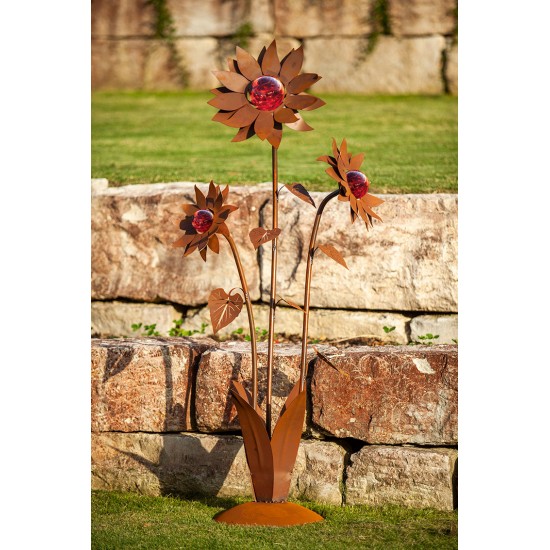 Große Glasblume - Sonnenblume - Höhe 165 cm - Rote Glaskugeln