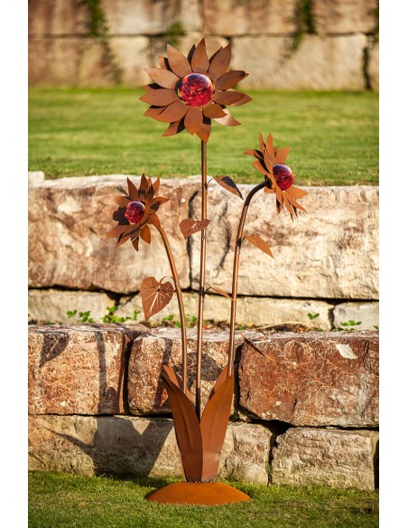 Große Glasblume - Sonnenblume - Höhe 165 cm - Rote Glaskugeln