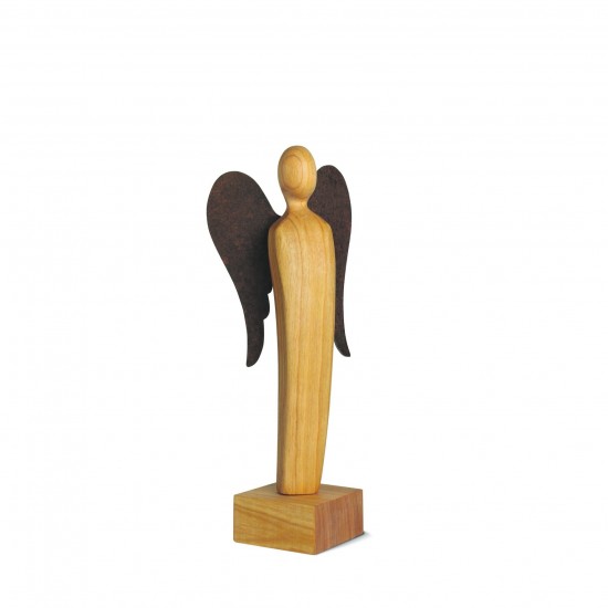 Engel Skulptur 23 cm -Moshel- Kirschholz geölt mit Rostflügel