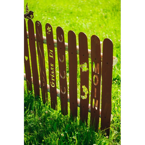 Gartenzaun - Metall Zaunlatte mit Schriftzug - Griass Di - Höhe 90 cm