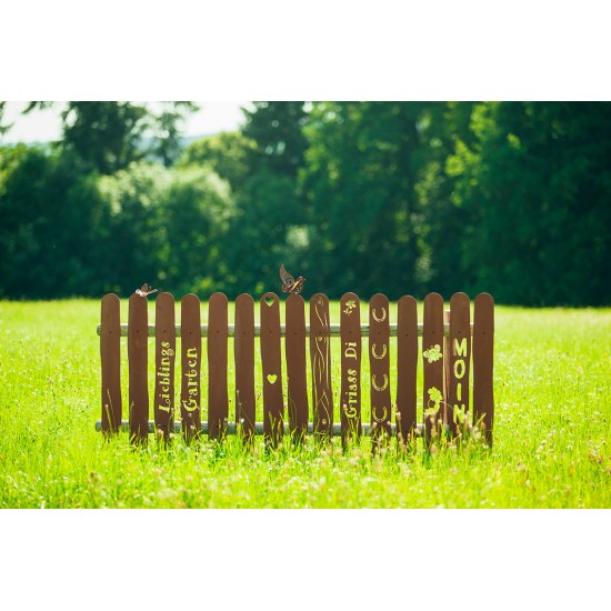 Gartenzaun - Metall Zaunlatte mit Schriftzug - Griass Di - Höhe 90 cm