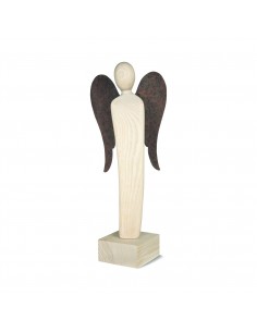 Engel Skulptur 34 cm -Emrudue- Esche Natur mit Rostflügel - Glücksengel