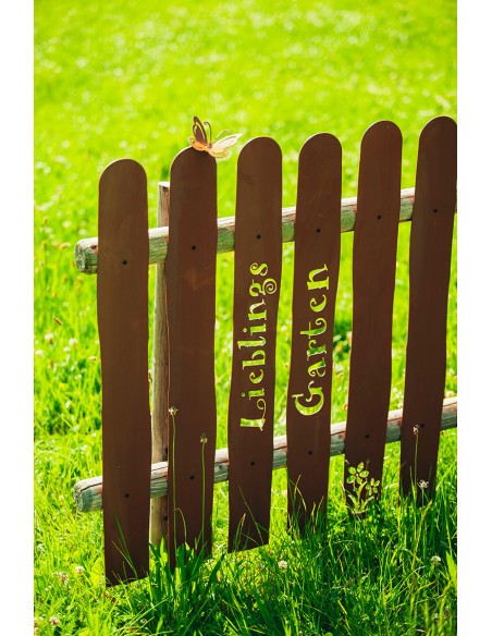 Gartenzaun - Metall Zaunlatte mit Schriftzug - MOIN - Höhe 90 cm