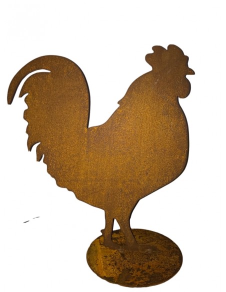 Gartendeko Rost Hahn seitlich stehend auf Platte - 46 cm hoch Hahn seitlich stehend auf einer Standplatte.

Höhe 46 cm
Breite