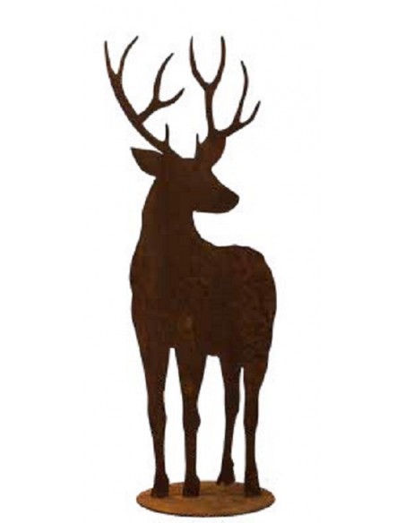 Hirsche, Wildtiere und Waldbewohner Hirsch zur Seite schauend - auf Platte - Höhe 98 cm Breite 37 cm Schöner Hirsch auf Platte z