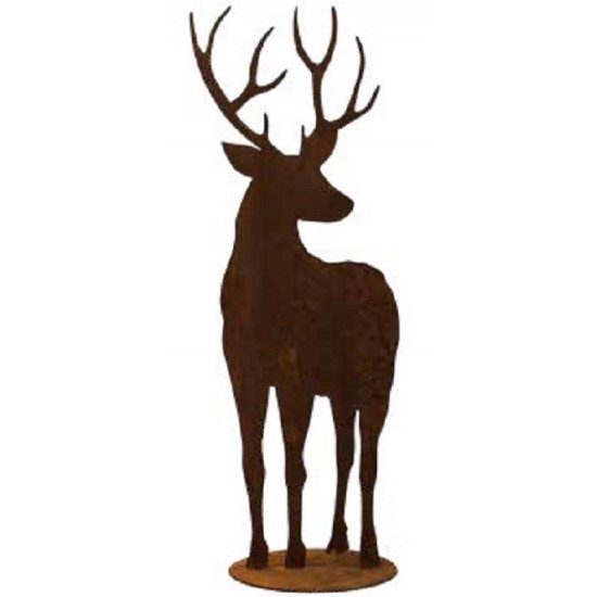 Hirsche, Wildtiere und Waldbewohner Hirsch zur Seite schauend - auf Platte - Höhe 98 cm Breite 37 cm Schöner Hirsch auf Platte z