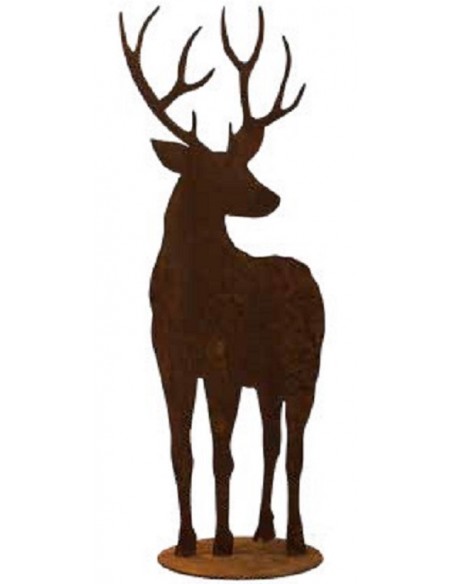 Hirsche, Wildtiere und Waldbewohner Hirsch zur Seite schauend - auf Platte - Höhe 98 cm Breite 37 cm Schöner Hirsch auf Platte z