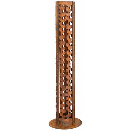 runde Rostsäulen Runde Säule oben offen - Mühlenbeckia - Höhe 128 cm - auf Standplatte Schöne runde Säule mit dem Muster der Müh