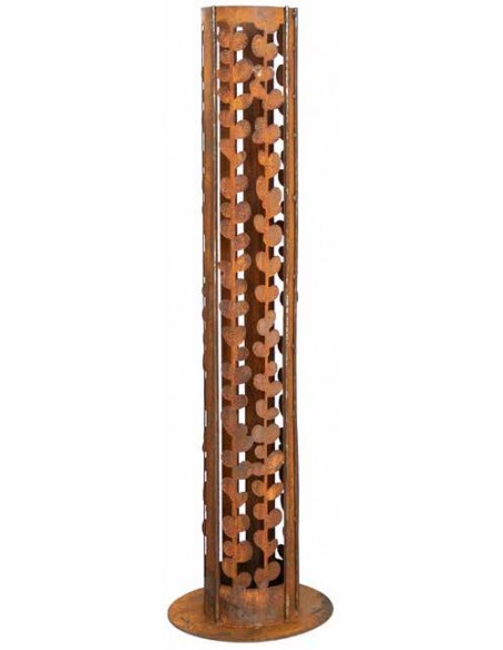 runde Rostsäulen Runde Säule oben offen - Mühlenbeckia - Höhe 128 cm - auf Standplatte Schöne runde Säule mit dem Muster der Müh