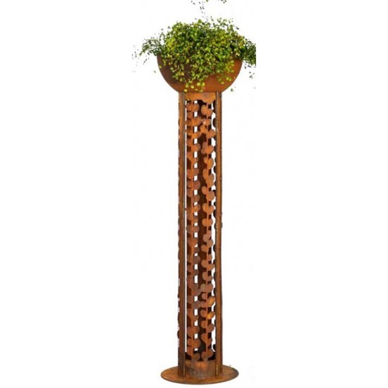 runde Rostsäulen Runde Säule oben offen - Mühlenbeckia - Höhe 128 cm - auf Standplatte Schöne runde Säule mit dem Muster der Müh