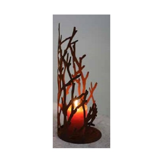 Kerzenhalter Ast Windlicht offen - auf runder Platte - Höhe 39 cm - klein Das Ast-Windlicht auf runder Platte, schöne Alternativ