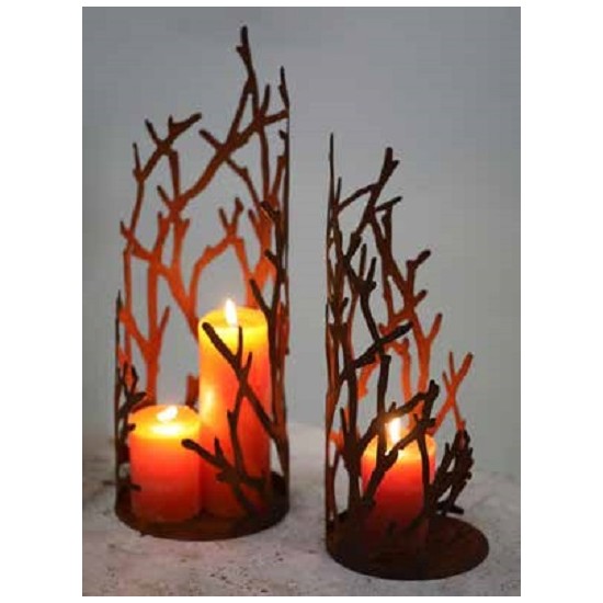 Kerzenhalter Ast Windlicht offen - auf runder Platte - Höhe 39 cm - klein Das Ast-Windlicht auf runder Platte, schöne Alternativ