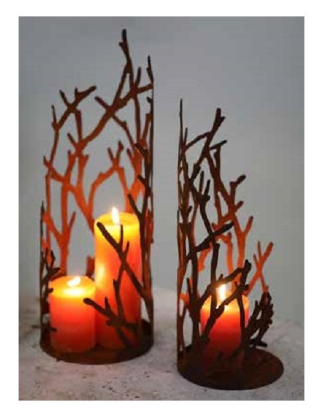 Kerzenhalter Ast Windlicht offen - auf runder Platte - Höhe 39 cm - klein Das Ast-Windlicht auf runder Platte, schöne Alternativ