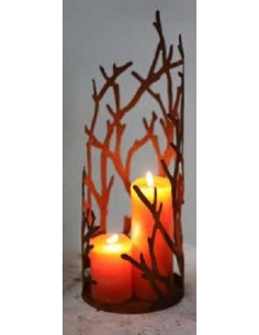 Kerzenhalter Ast Windlicht offen - auf runder Platte - Höhe 46 cm - groß Kerzenhalter auf einer Standplatte für Deine herbstlich