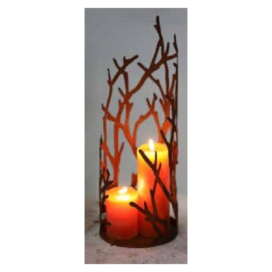 Kerzenhalter Ast Windlicht offen - auf runder Platte - Höhe 46 cm - groß Kerzenhalter auf einer Standplatte für Deine herbstlich