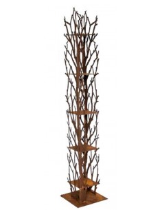 Skulpturen - Rostsäulen und Stelen Eckige Ast Säule - Rami - 180 cm hoch - auf Platte - mit 5 Zwischenböden Schöne Säule mit Äst