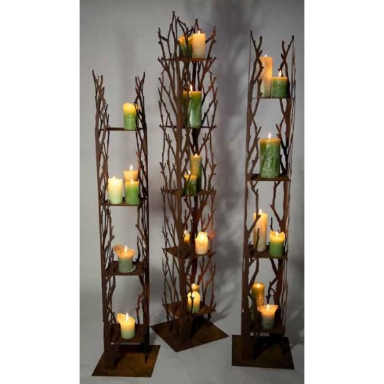 Skulpturen - Rostsäulen und Stelen Eckige Ast Säule - Rami - 180 cm hoch - auf Platte - mit 5 Zwischenböden Schöne Säule mit Äst