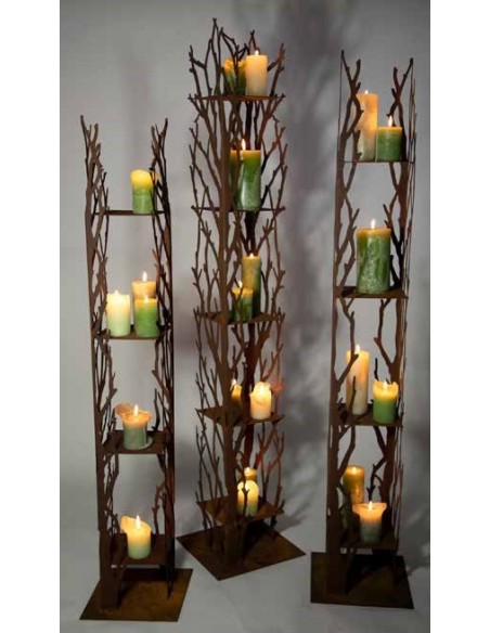 Skulpturen - Rostsäulen und Stelen Eckige Ast Säule - Rami - 180 cm hoch - auf Platte - mit 5 Zwischenböden Schöne Säule mit Äst