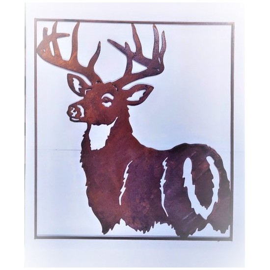 Tiere - Edelrost Tierfiguren Hirsch - Wandbild im Rahmen - 58 cm hoch - zum Aufhängen Der Hirsch filigran ausgeschnitten als Wan