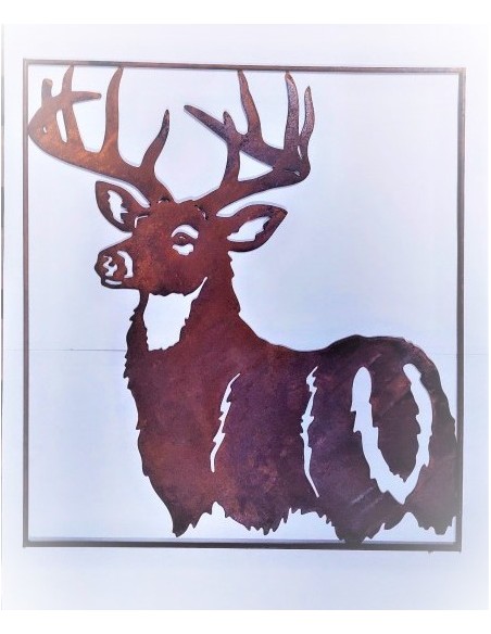 Tiere - Edelrost Tierfiguren Hirsch - Wandbild im Rahmen - 58 cm hoch - zum Aufhängen Der Hirsch filigran ausgeschnitten als Wan