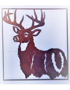 Tiere - Edelrost Tierfiguren Hirsch - Wandbild im Rahmen - 58 cm hoch - zum Aufhängen Der Hirsch filigran ausgeschnitten als Wan 2