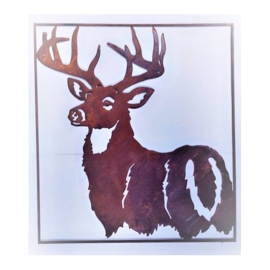 Tiere - Edelrost Tierfiguren Hirsch - Wandbild im Rahmen - 58 cm hoch - zum Aufhängen Der Hirsch filigran ausgeschnitten als Wan